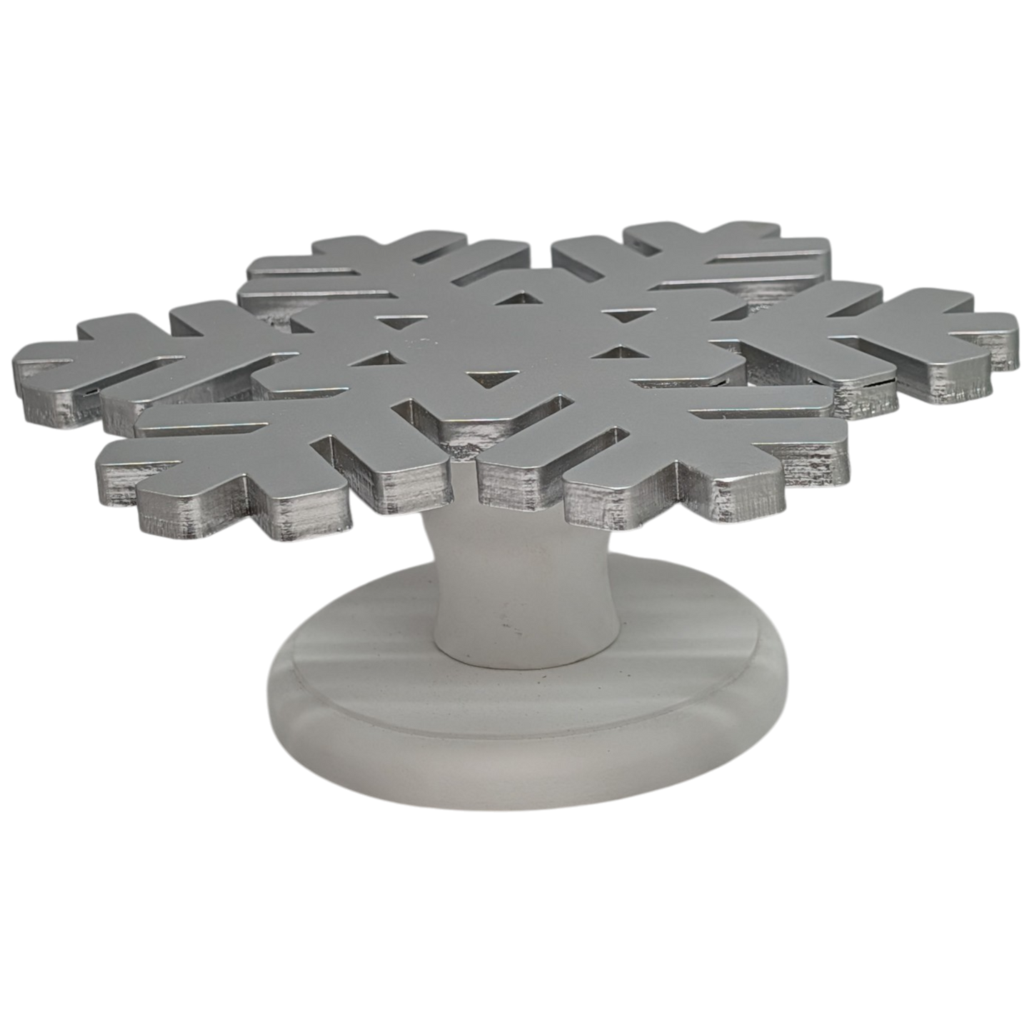 Wood Snowflake Design Riser Silver