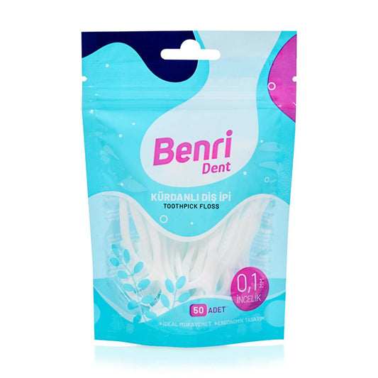 Benri Dent Dental Floss Picks with Toothpicks - 50 Count - Effective Oral Hygiene Tool