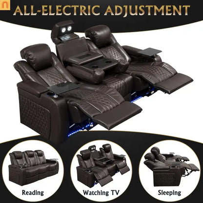Recliner Top-Grain Leather Coffee RGB LED 34-Color USB-C