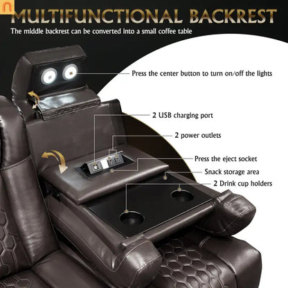 Recliner Top-Grain Leather Coffee RGB LED 34-Color USB-C