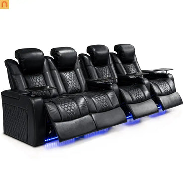Recliner Top-Grain Leather Black RGB LED USB-C Charging