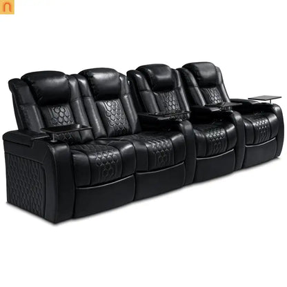 Recliner Top-Grain Leather Black RGB LED USB-C Charging