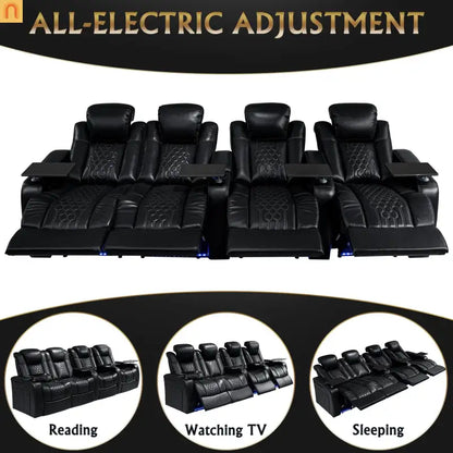 Recliner Top-Grain Leather Black RGB LED USB-C Charging