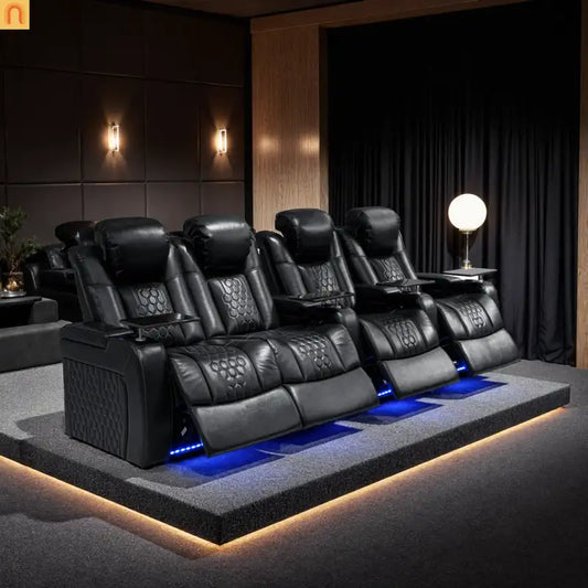 Recliner Top-Grain Leather Black RGB LED USB-C Charging