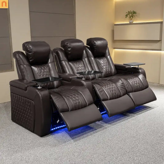 Recliner Top-Grain Leather Coffee RGB LED 39-Color USB-C