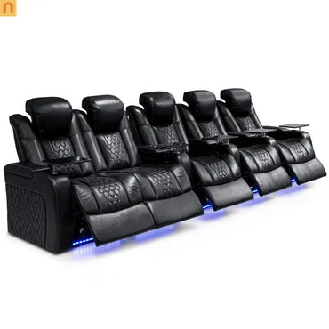 Recliner Power Genuine Leather Black Adjustable RGB LED 27 Colors USB