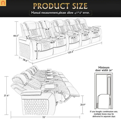 Recliner Power Genuine Leather Black Adjustable RGB LED 27 Colors USB