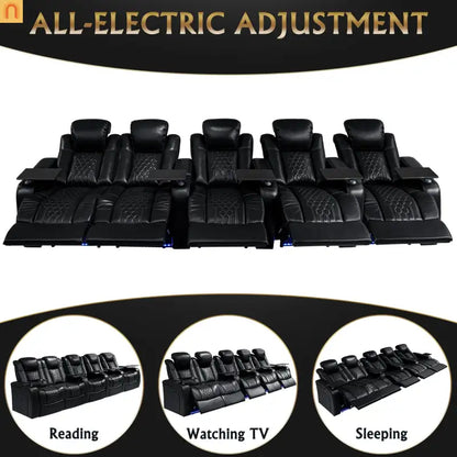 Recliner Power Genuine Leather Black Adjustable RGB LED 27 Colors USB