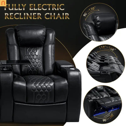 Recliner Power Genuine Leather Black Adjustable RGB LED 27 Colors USB