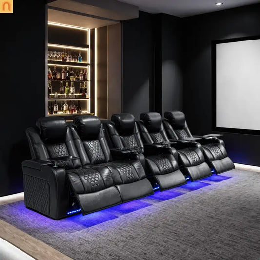 Recliner Power Genuine Leather Black Adjustable RGB LED 27 Colors USB