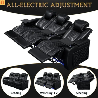 Recliner Top-Grain Leather Black RGB LED 15-Color USB-C
