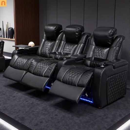 Recliner Top-Grain Leather Black RGB LED 15-Color USB-C