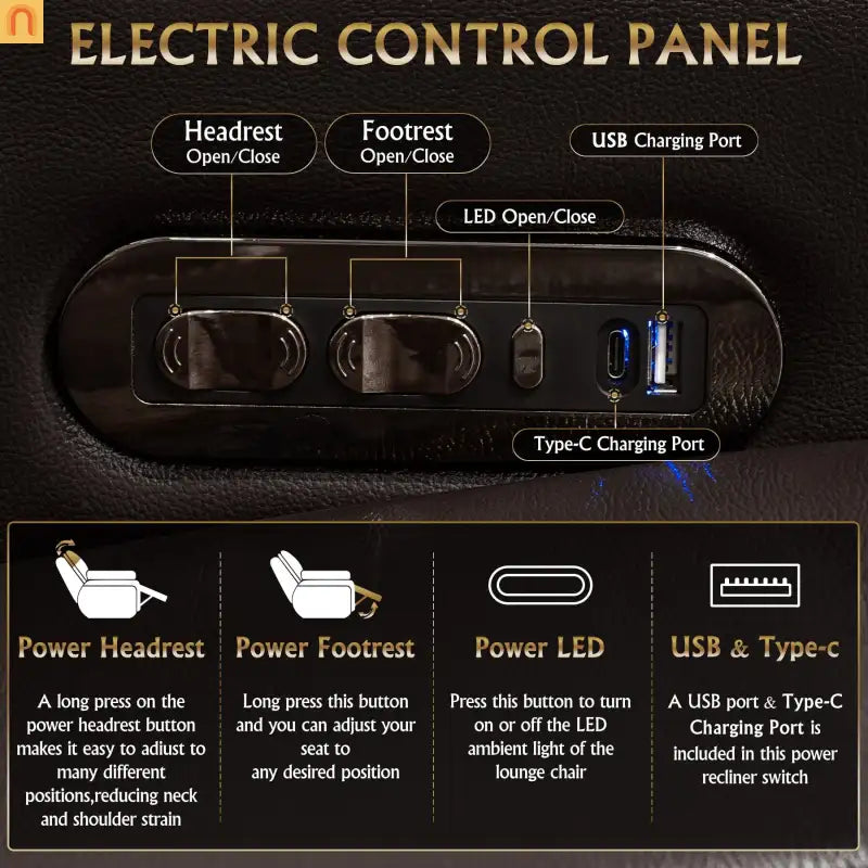 Recliner Top-Grain Leather Coffee RGB LED 41-Color USB-C