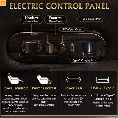 Recliner Top-Grain Leather Coffee RGB LED 41-Color USB-C
