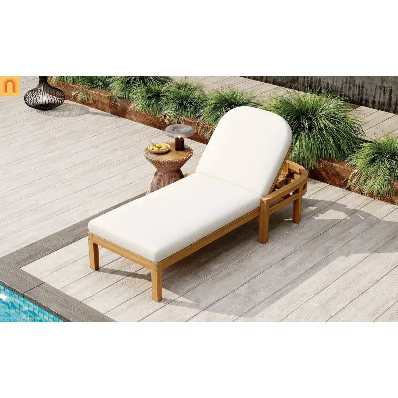 Chaise Lounge Acacia Wood Light Teak 5-Position Adjustable Cushion
