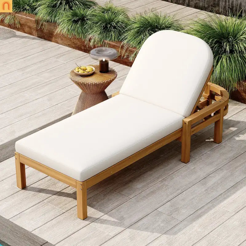 Chaise Lounge Acacia Wood Light Teak 5-Position Adjustable Cushion