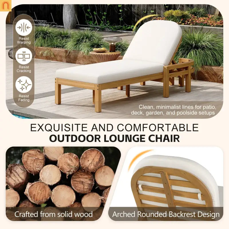 Chaise Lounge Acacia Wood Light Teak 5-Position Adjustable Cushion