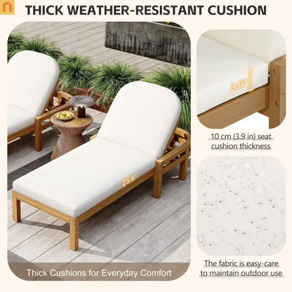 Chaise Lounge Acacia Wood Light Teak 5-Position Adjustable Cushion