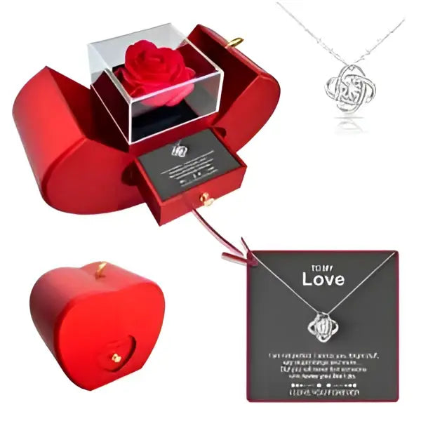 Red Apple Jewelry Box with Rose and Necklace