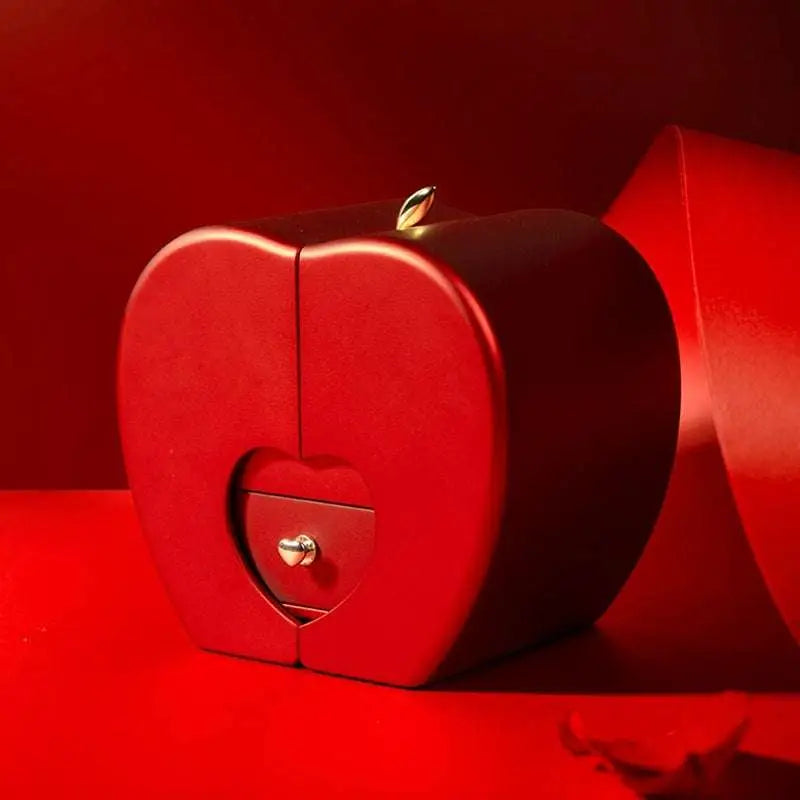 Red Apple Jewelry Box with Rose and Necklace