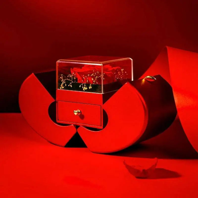 Red Apple Jewelry Box with Rose and Necklace