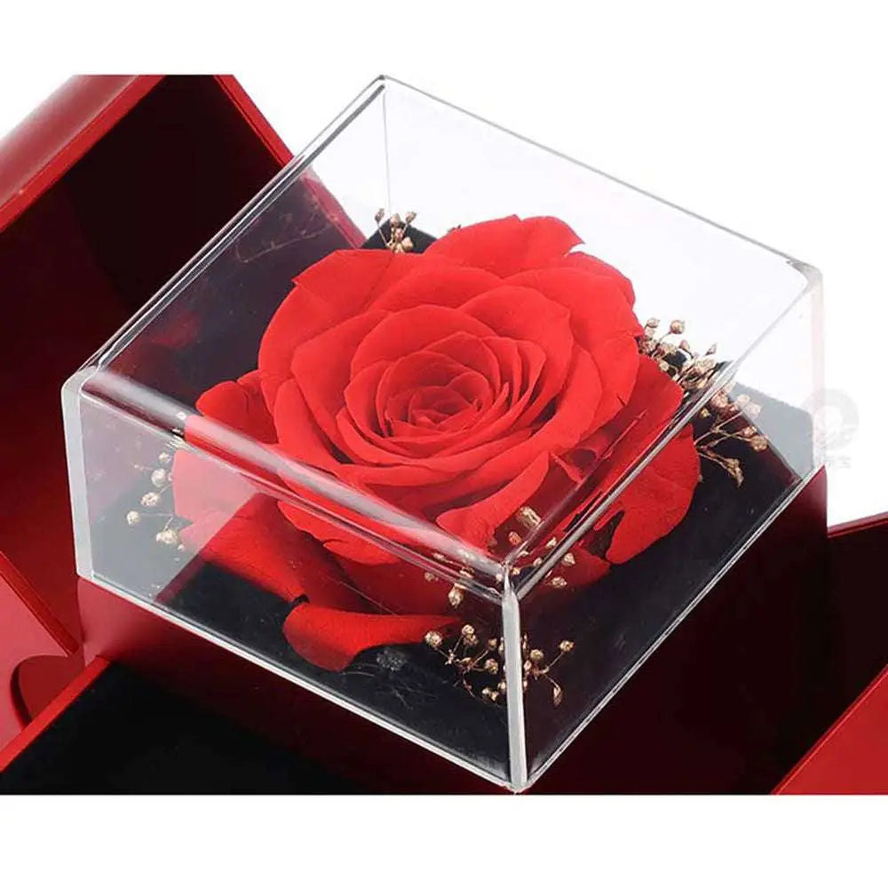 Red Apple Jewelry Box with Rose and Necklace