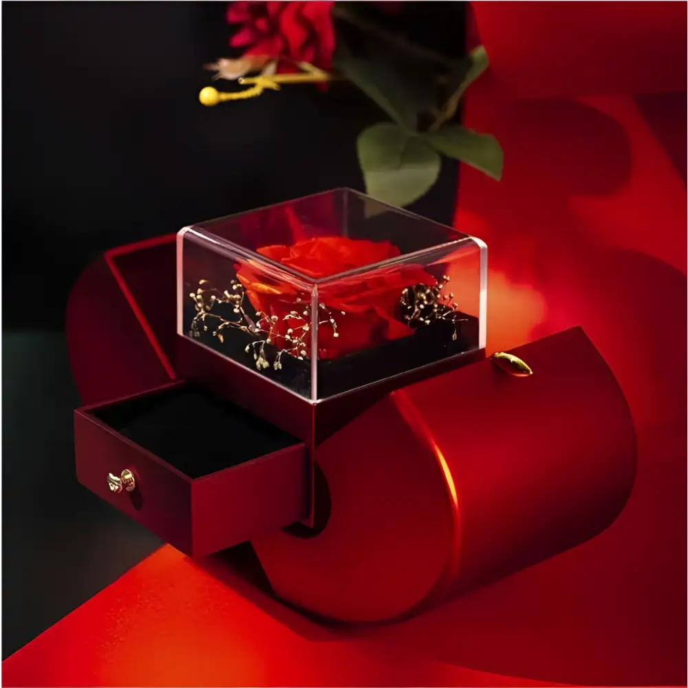 Red Apple Jewelry Box with Rose and Necklace