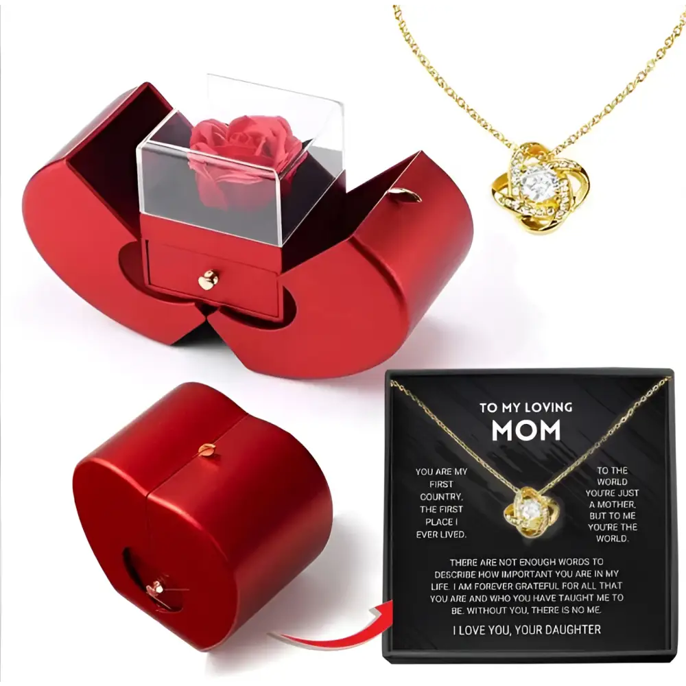 Red Apple Jewelry Box with Rose and Necklace