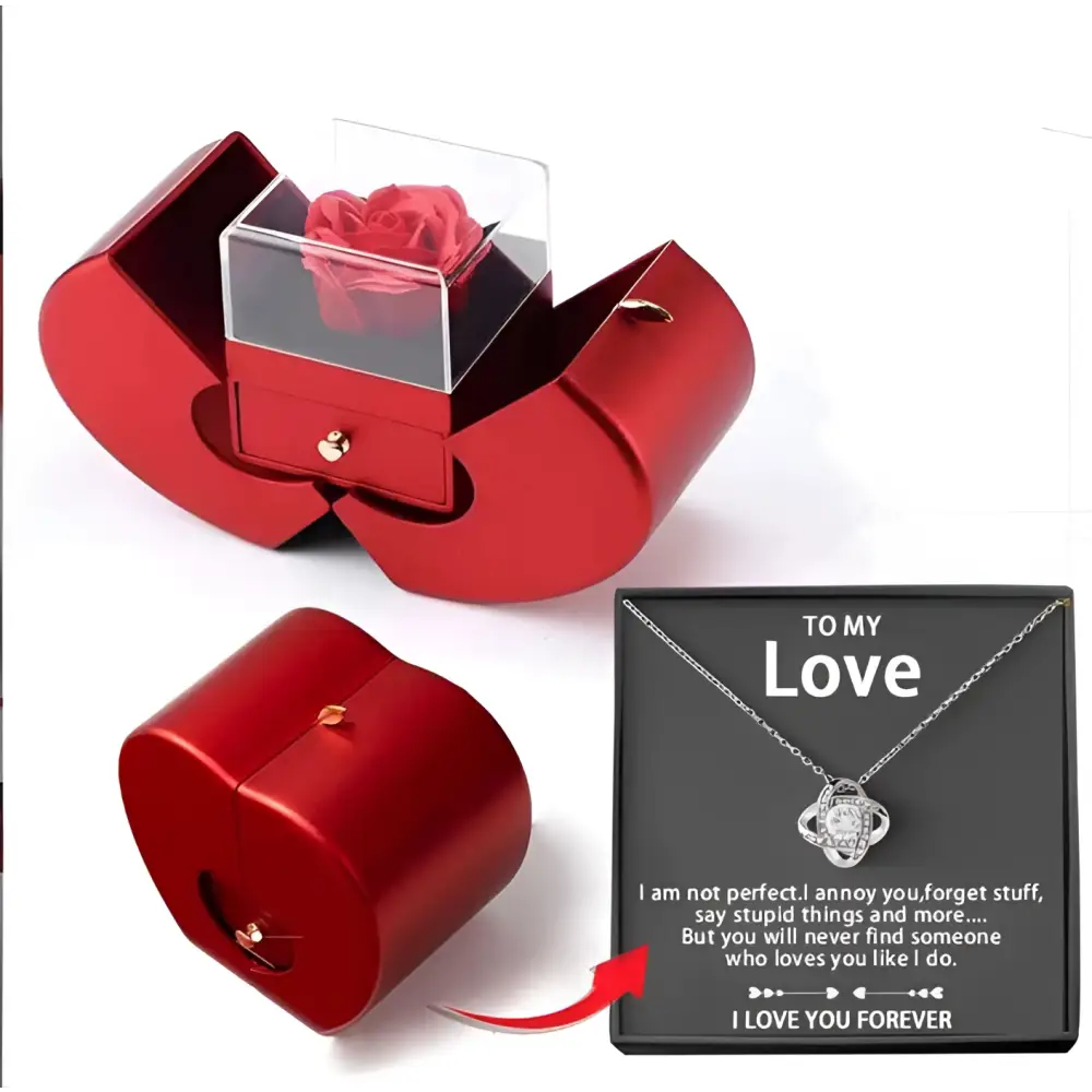 Red Apple Jewelry Box with Rose and Necklace