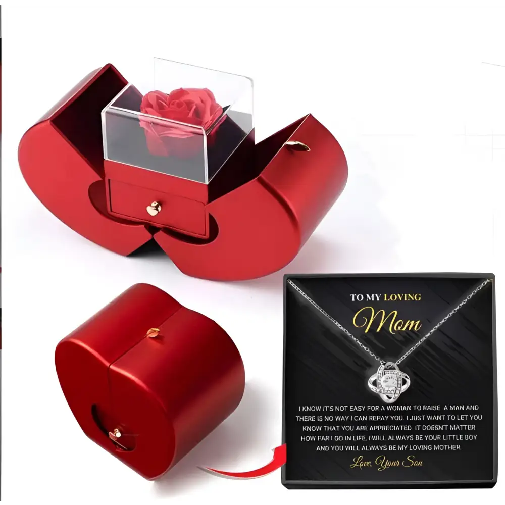 Red Apple Jewelry Box with Rose and Necklace