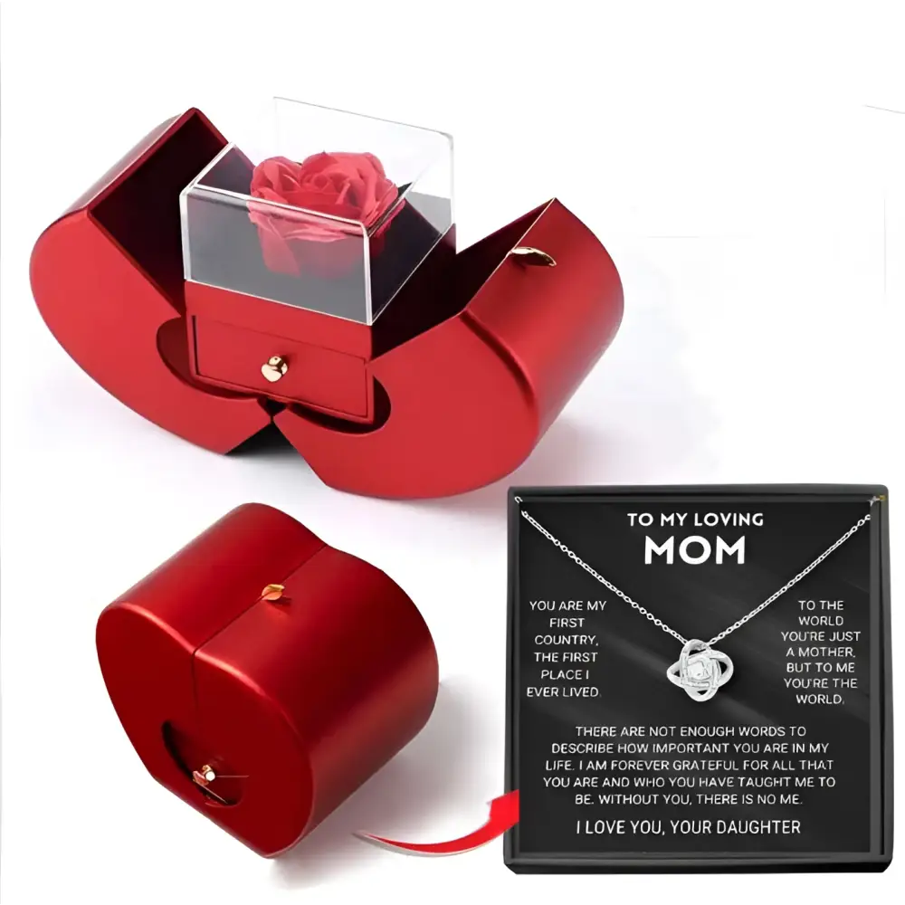 Red Apple Jewelry Box with Rose and Necklace