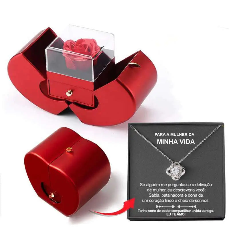 Red Apple Jewelry Box with Rose and Necklace