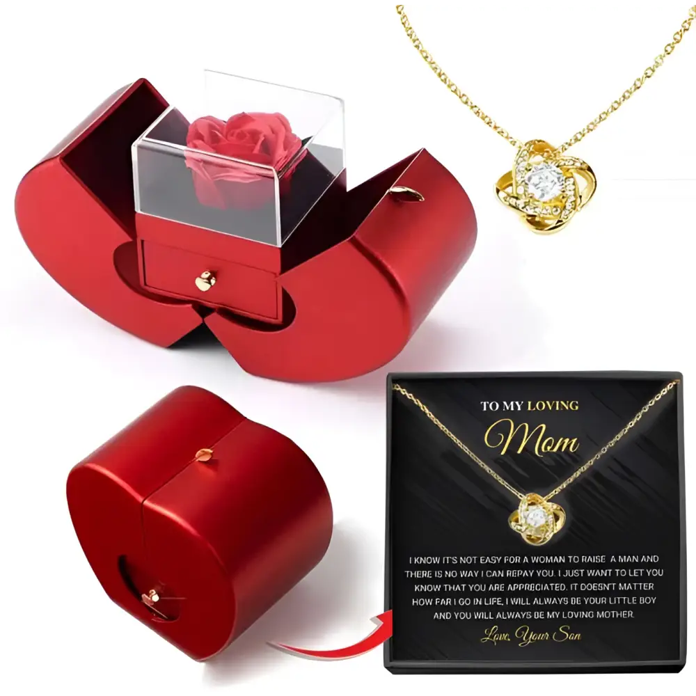Red Apple Jewelry Box with Rose and Necklace
