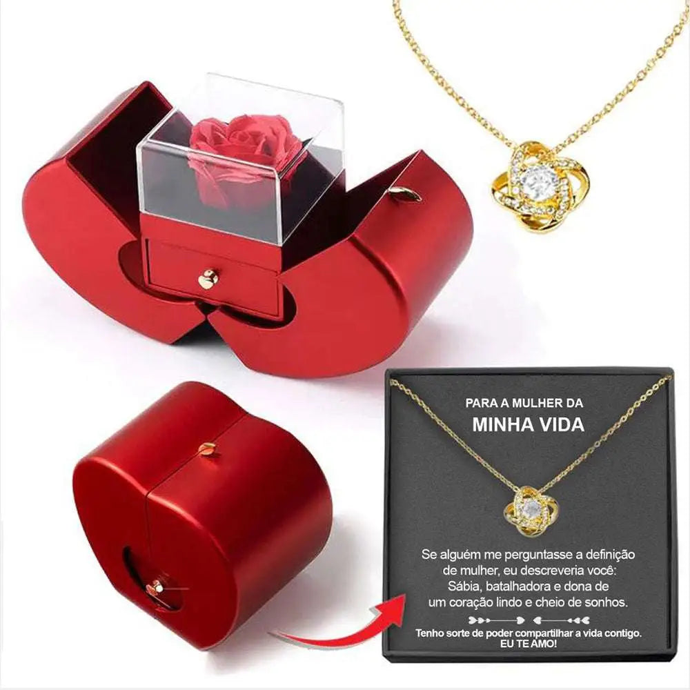 Red Apple Jewelry Box with Rose and Necklace