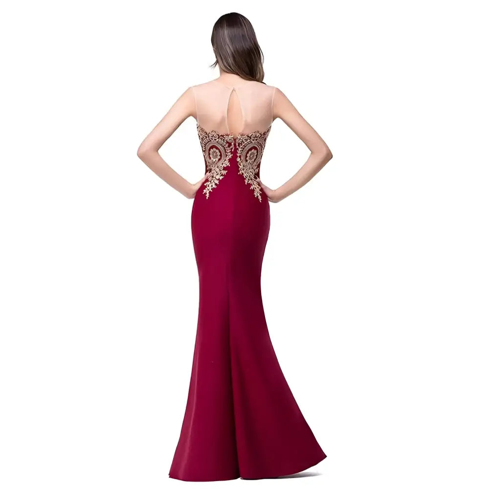 Red Gold Beaded Fishtail Skirt Evening Gown