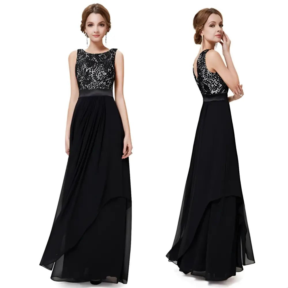 Red Lace Spliced Chiffon Gown