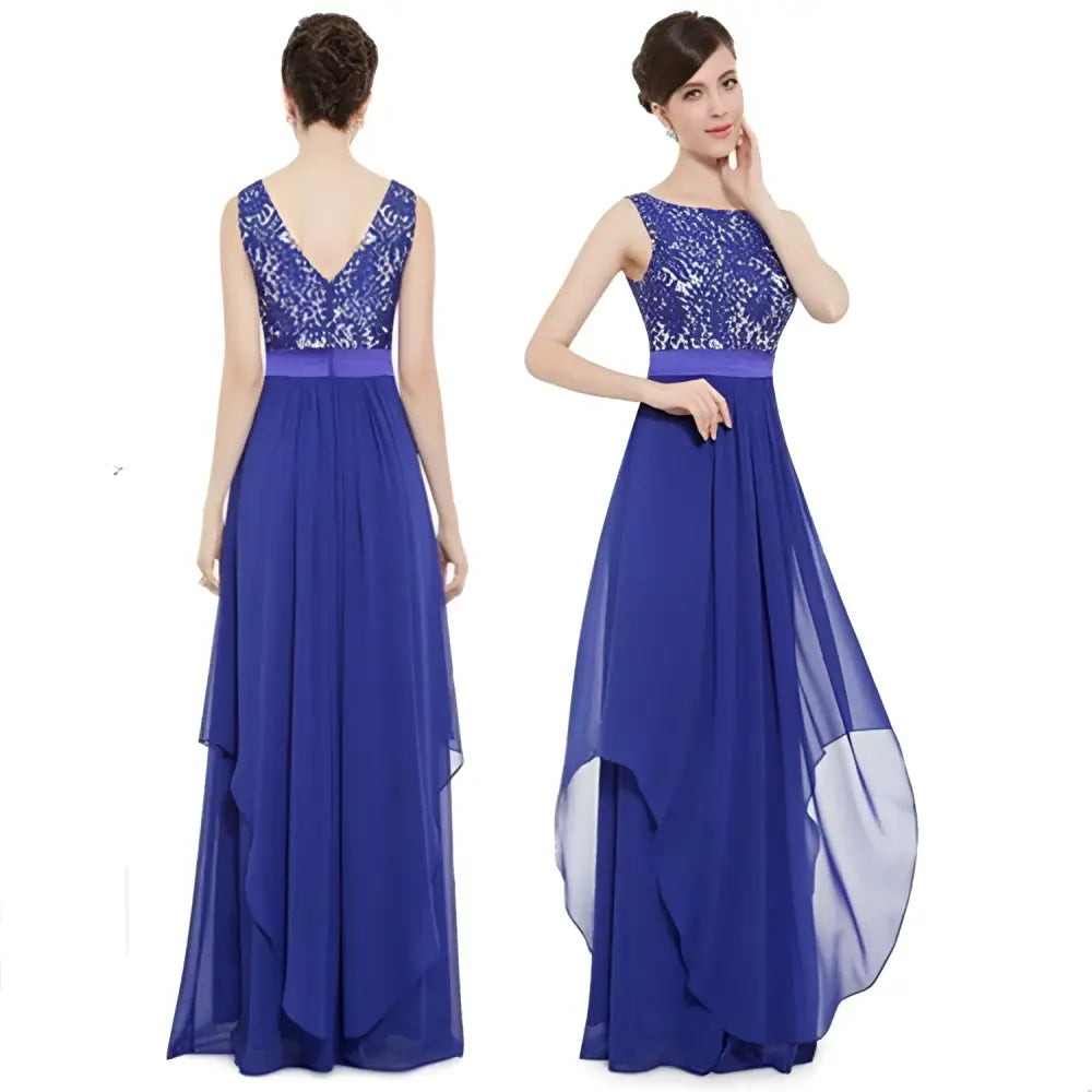 Red Lace Spliced Chiffon Gown