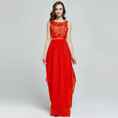 Red Lace Spliced Chiffon Gown
