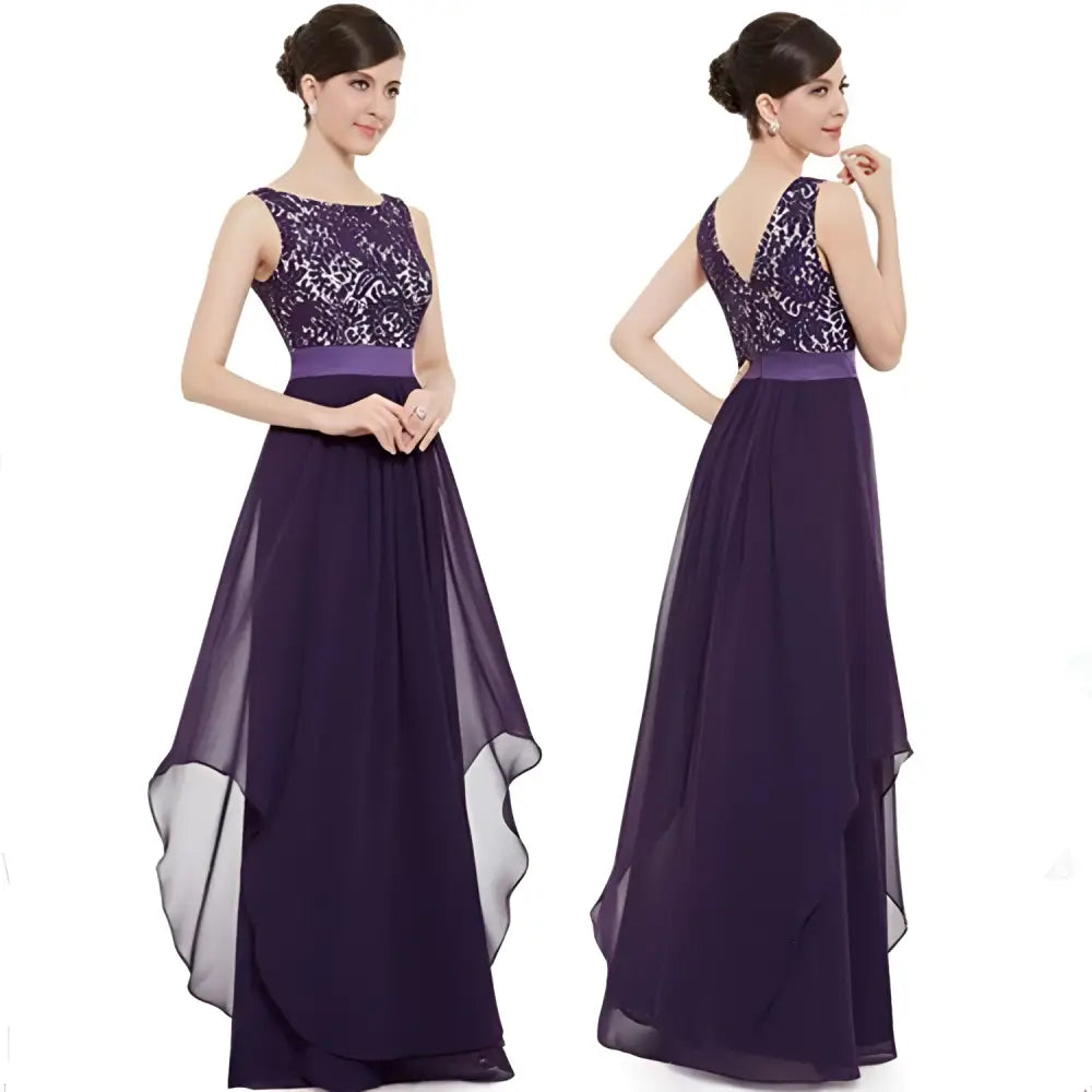 Red Lace Spliced Chiffon Gown