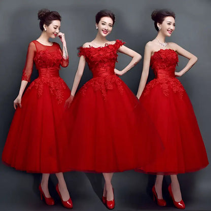 Red Lace Upscale Wedding Evening Dress