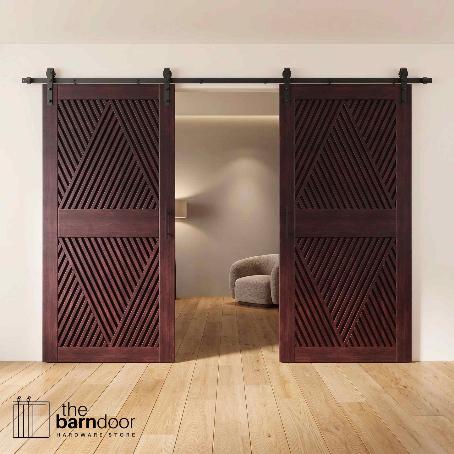 Diamond Pattern Double Door Barn Door Kit | Black Barn Door Hardware