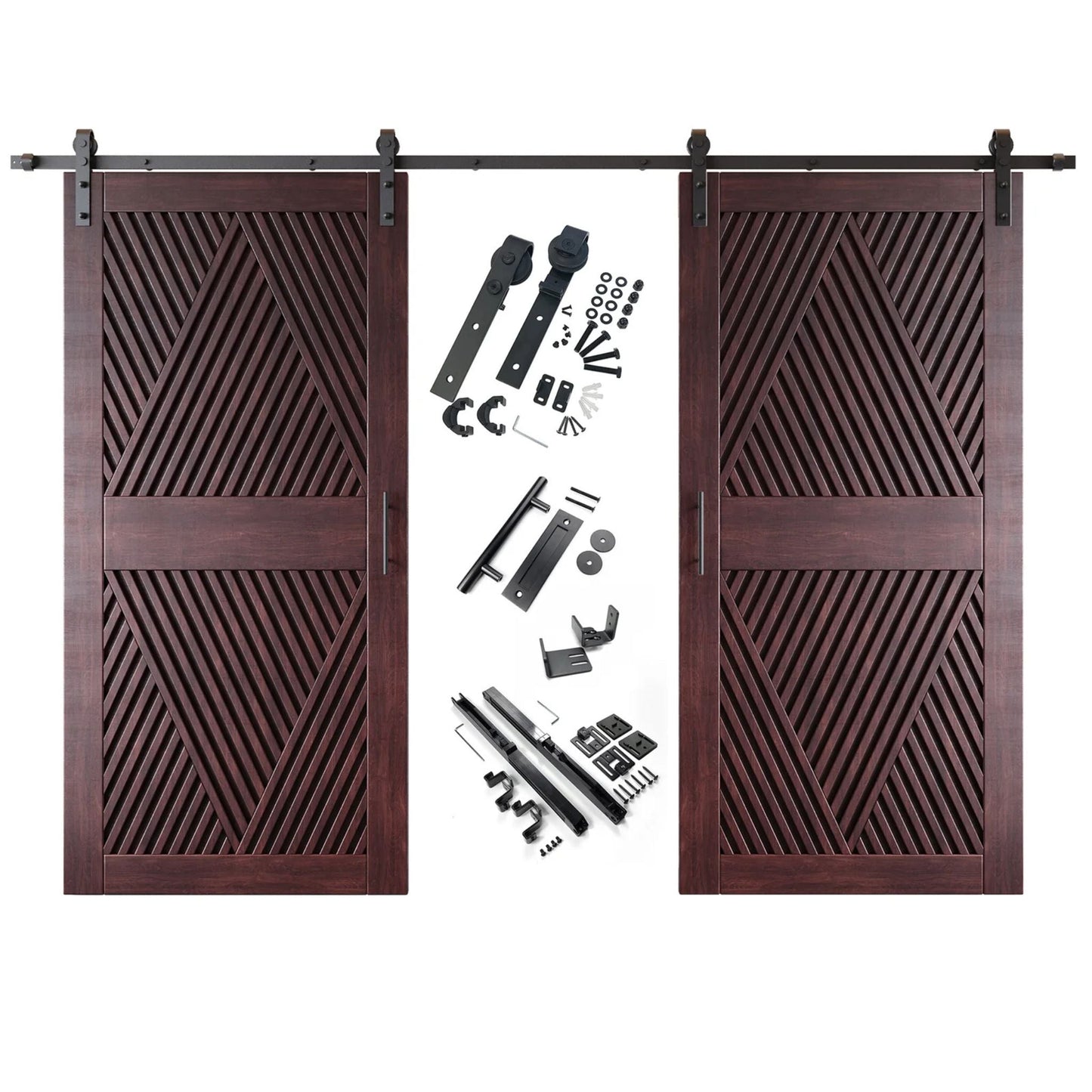 Diamond Pattern Double Door Barn Door Kit | Black Barn Door Hardware