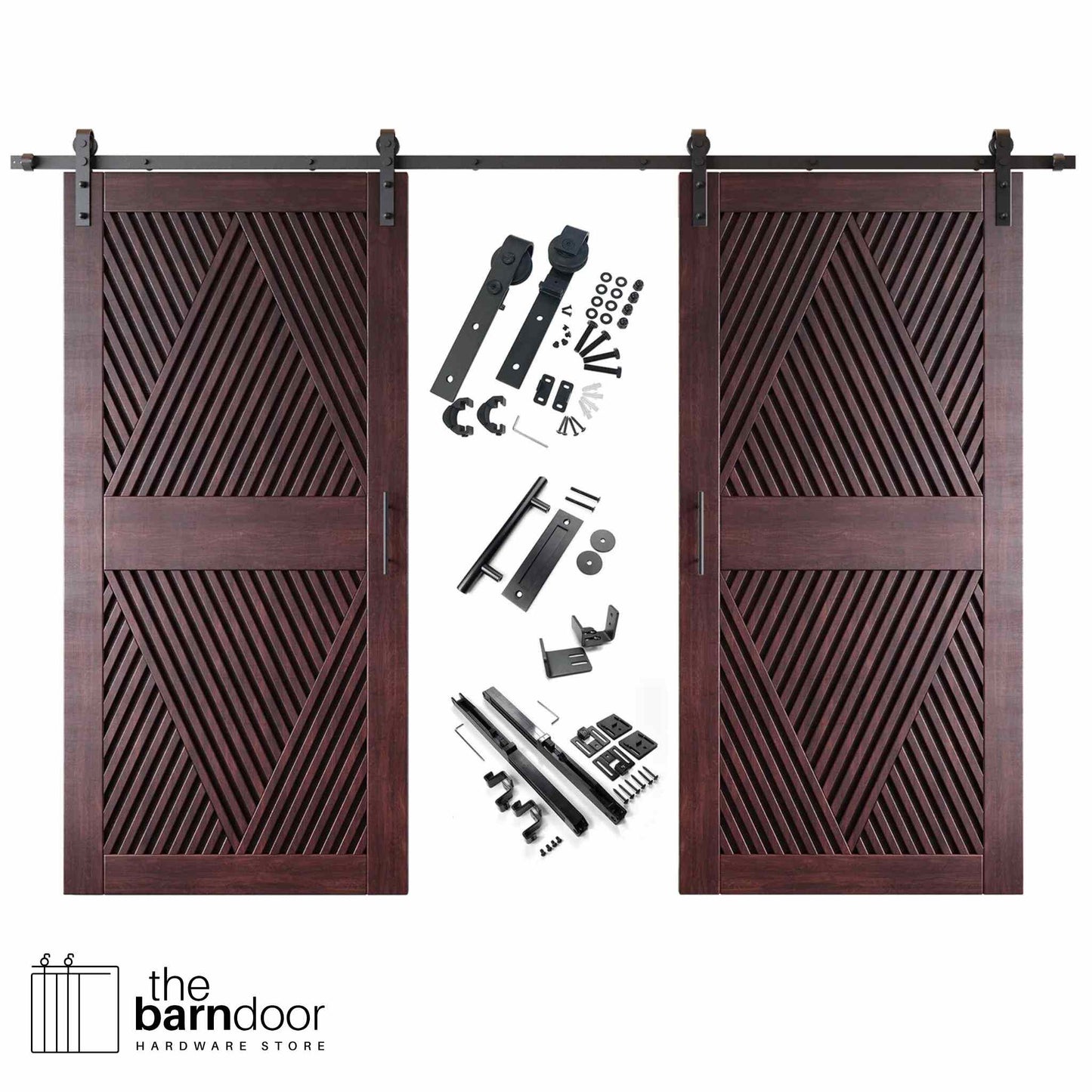 Diamond Pattern Double Door Barn Door Kit | Black Barn Door Hardware