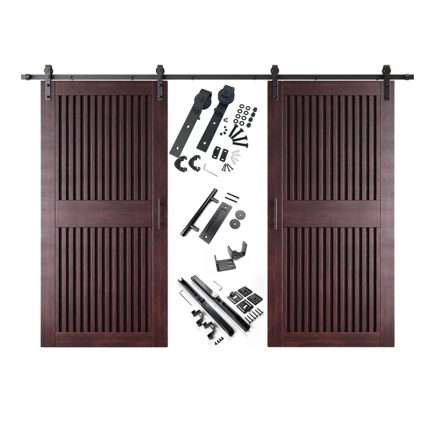 Vertical Slat Double Door Barn Door Kit | Black Barn Door Hardware