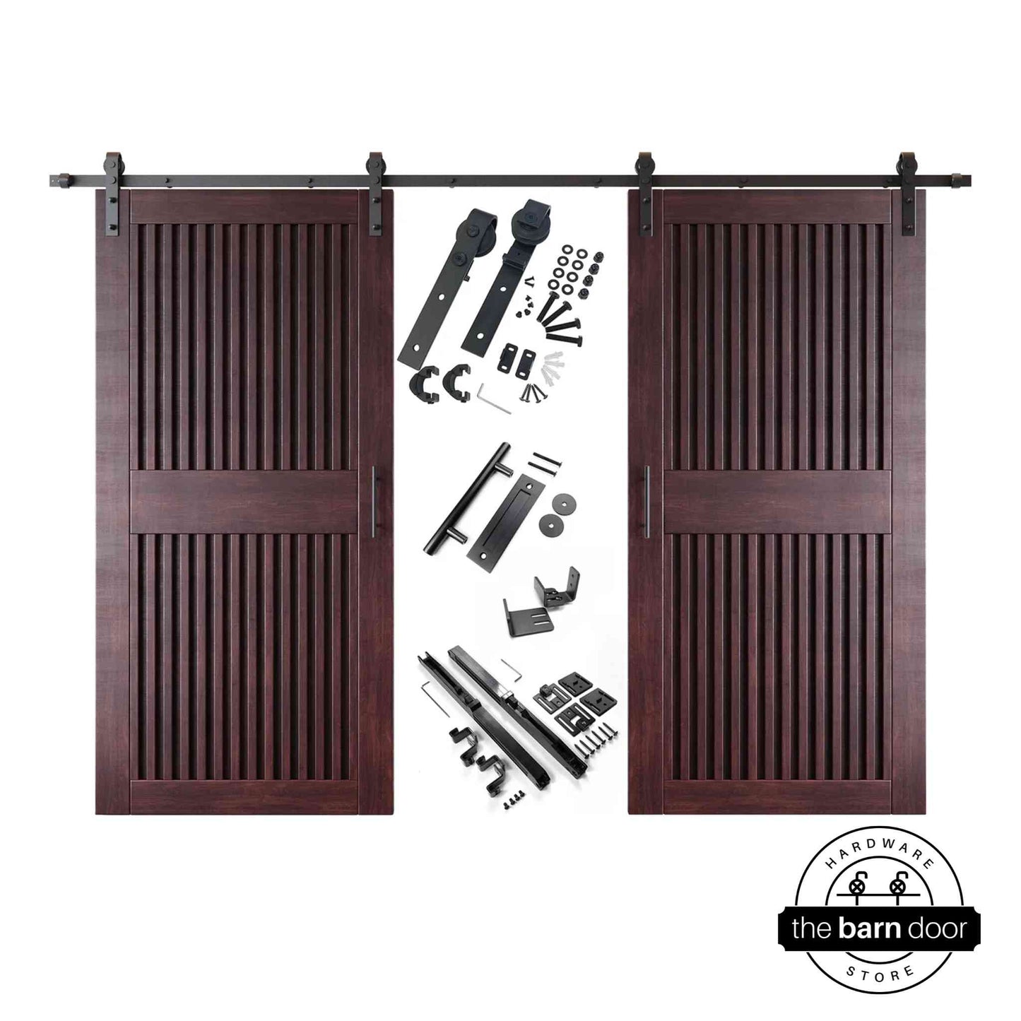 Vertical Slat Double Door Barn Door Kit | Black Barn Door Hardware