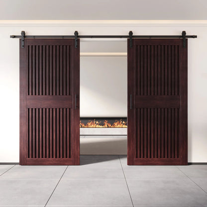 Vertical Slat Double Door Barn Door Kit | Black Barn Door Hardware