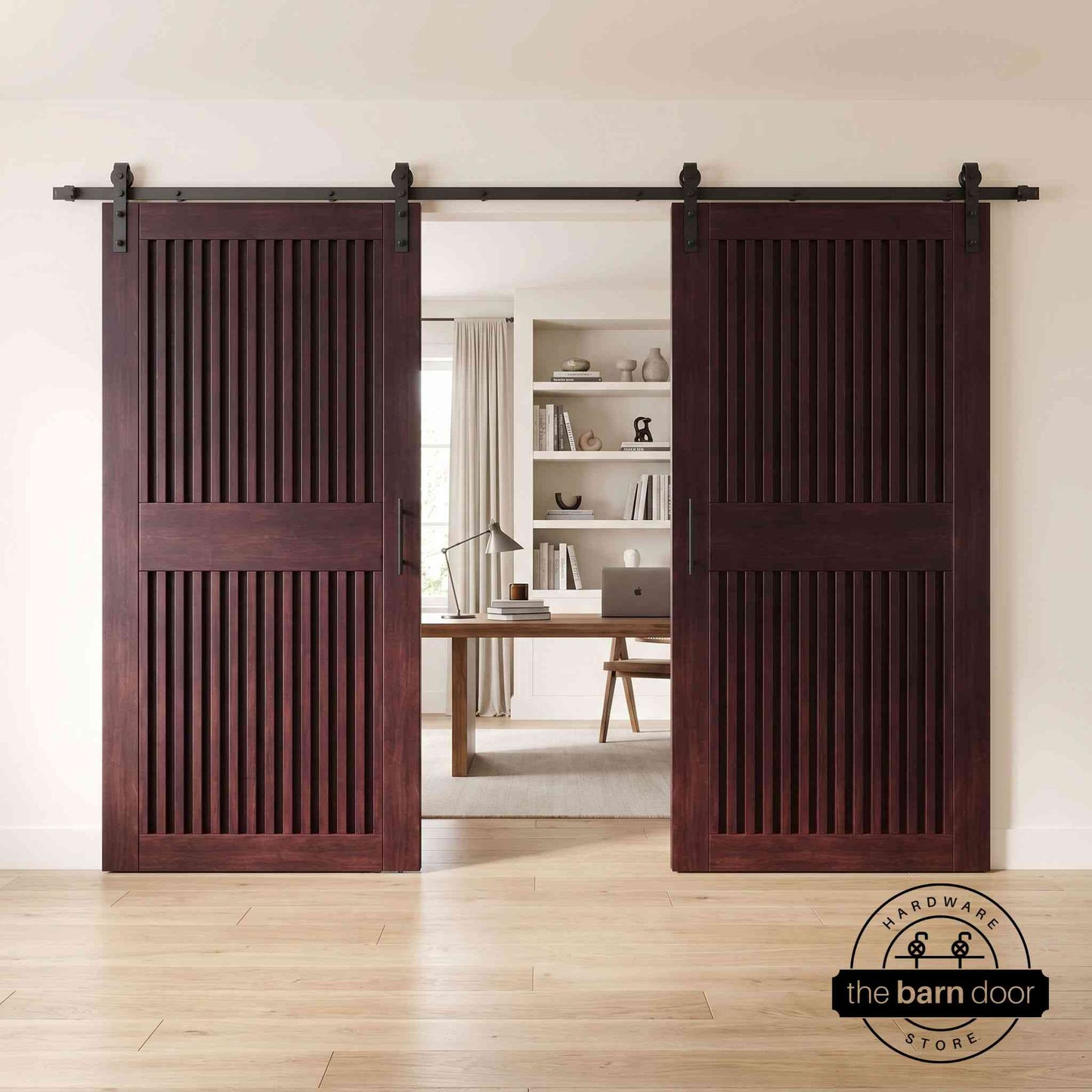Vertical Slat Double Door Barn Door Kit | Black Barn Door Hardware