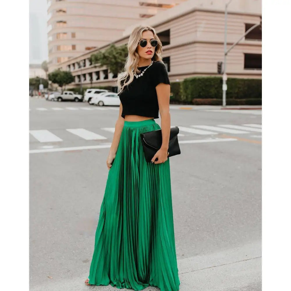 Red Pleated High Waist Women Fashion Casual Skirt