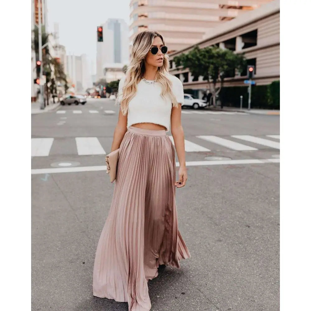 Red Pleated High Waist Women Fashion Casual Skirt