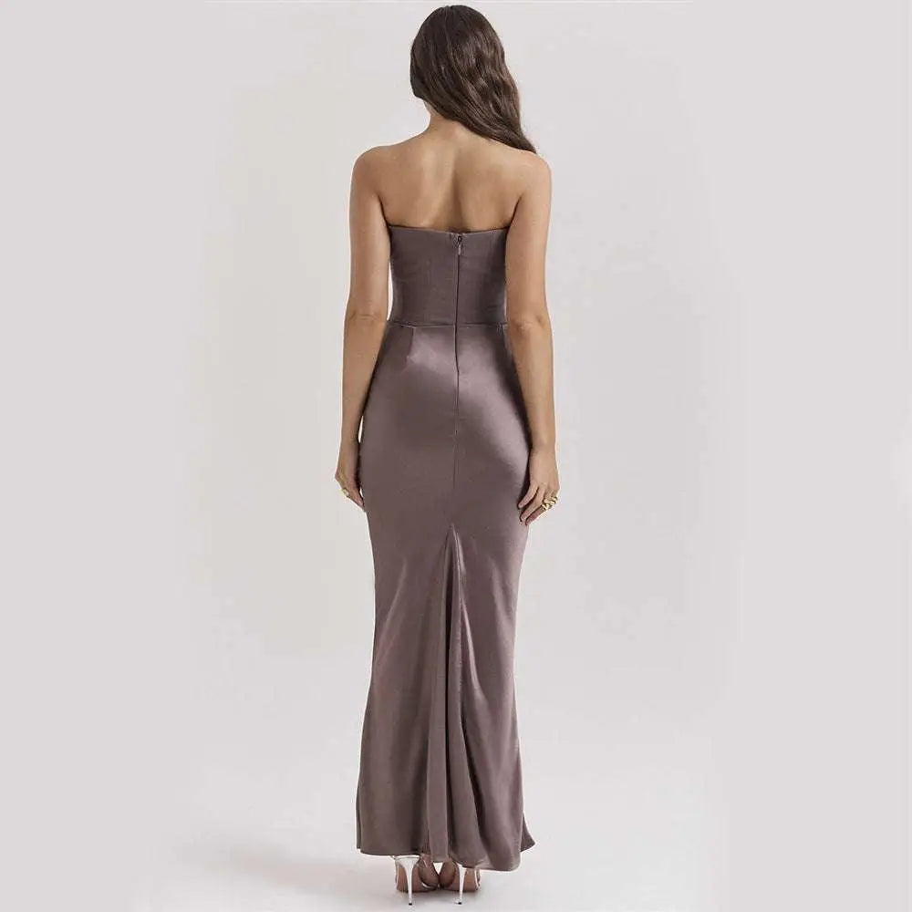 Red Satin Long Dress Sexy Fashion Bandeau Mermaid Gown